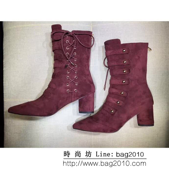 DIOR迪奧 Cruise Clollection 系列 絨裏8寸短靴 酒紅 QZS1296